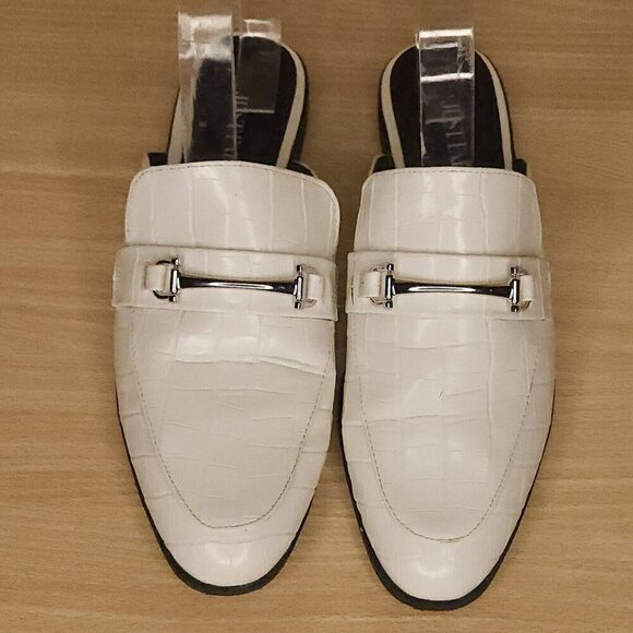 Just Fab White Faux Crocodile Slip On Mules 7 1/2 - Picture 2 of 6
